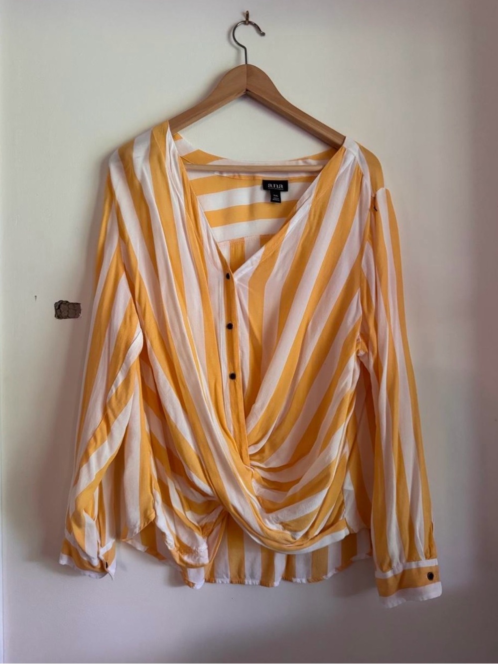 ANA Yellow and White Striped Wrap-Front Blouse
